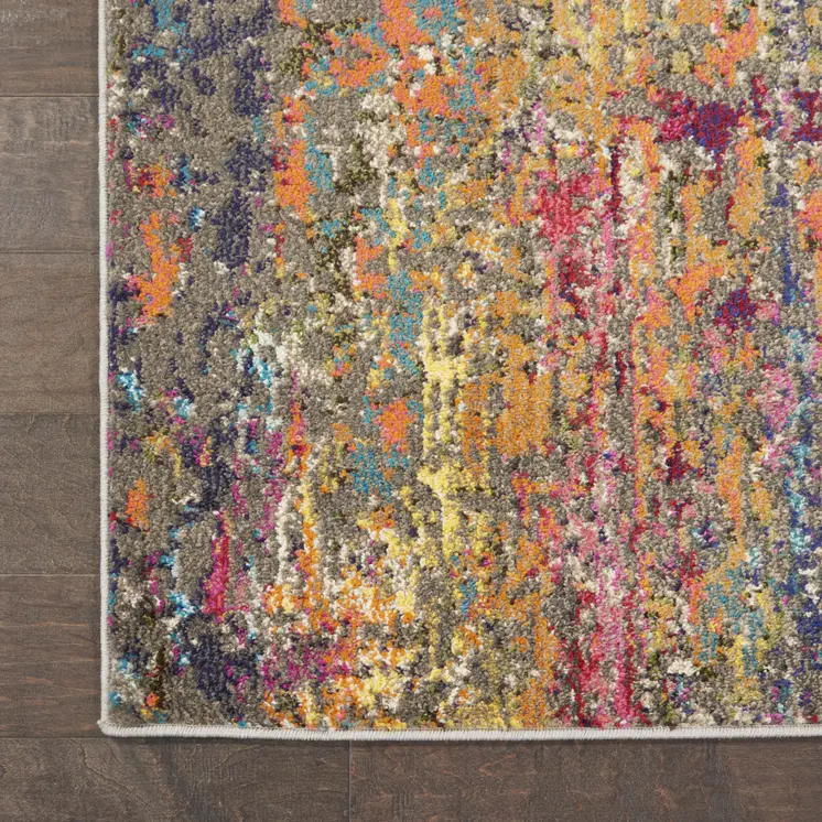10' Blue and Orange Abstract Non Skid Runner Rug