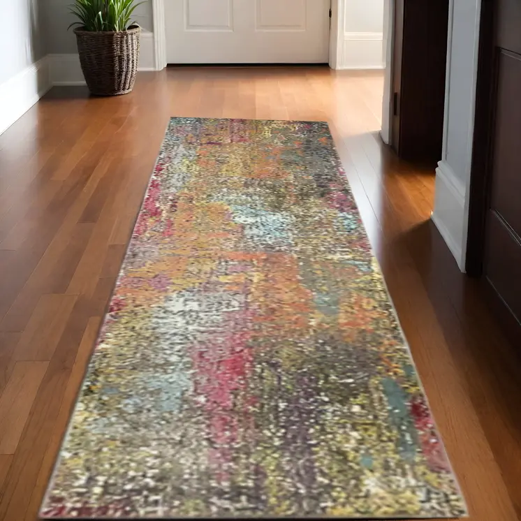 10' Blue and Orange Abstract Non Skid Runner Rug