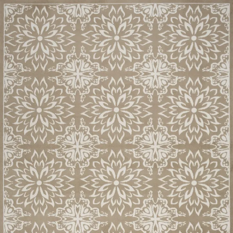 8' X 10' Taupe and Ivory Floral Non Skid Area Rug
