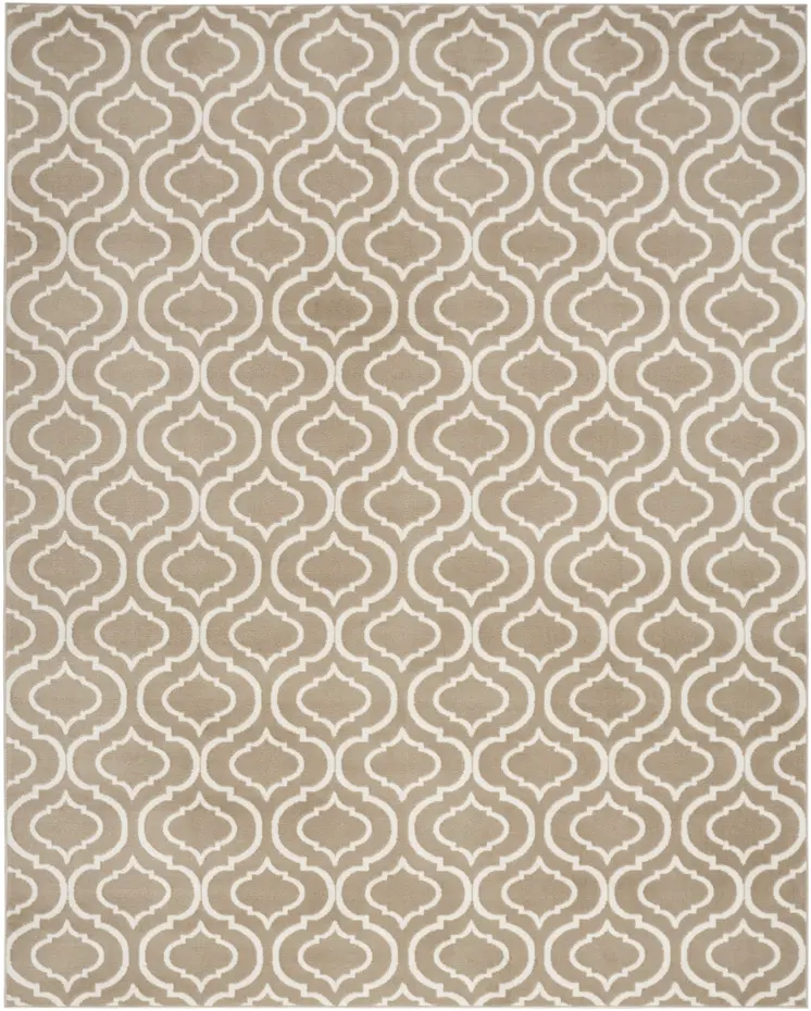 8' X 10' Taupe and Ivory Trellis Non Skid Area Rug