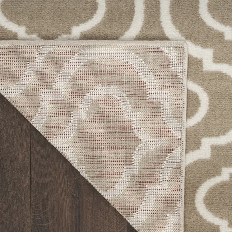 8' X 10' Taupe and Ivory Trellis Non Skid Area Rug