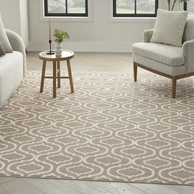 8' X 10' Taupe and Ivory Trellis Non Skid Area Rug
