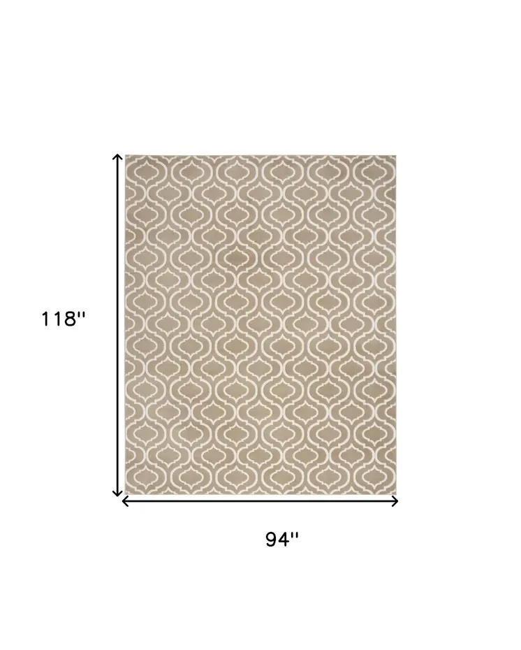 8' X 10' Taupe and Ivory Trellis Non Skid Area Rug