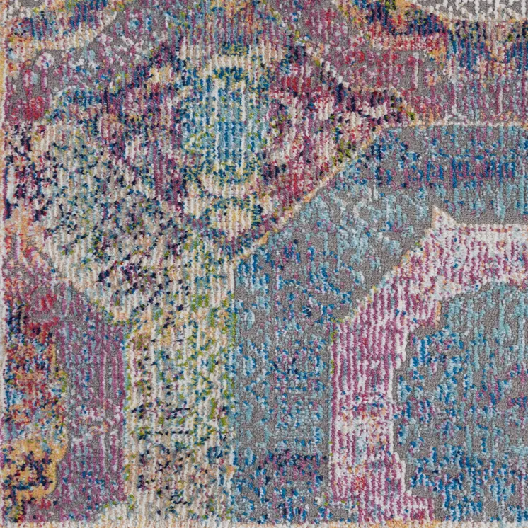 6' Blue Red and Orange Geometric Distressed Non Skid Runner Rug