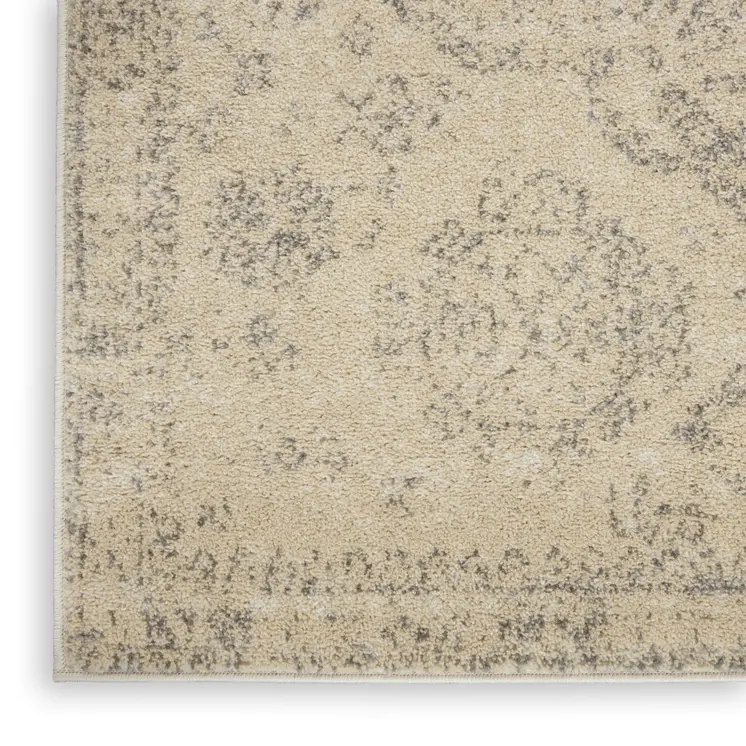 7' X 10' Beige And Gray Geometric Distressed Area Rug