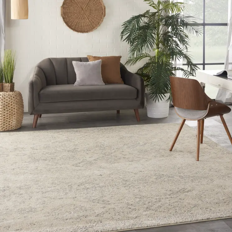 7' X 10' Beige And Gray Geometric Distressed Area Rug