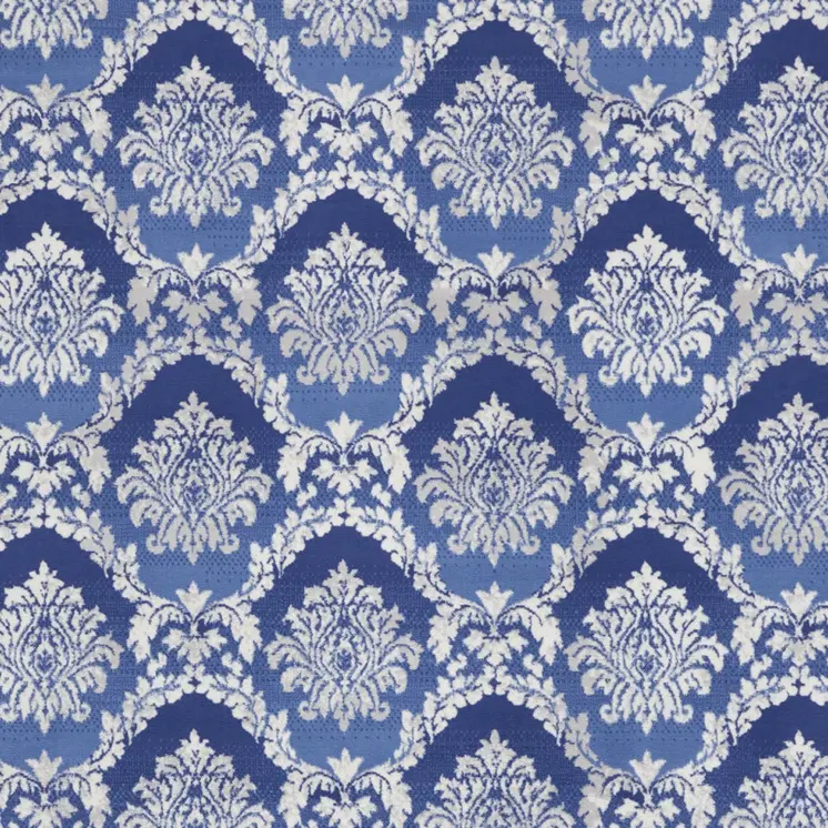 8' X 10' Blue and Ivory Damask Distressed Non Skid Area Rug