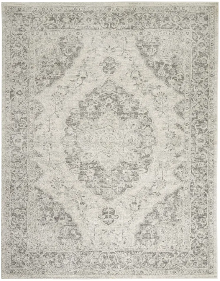 7' X 10' Ivory And Gray Floral Medallion Distressed Area Rug