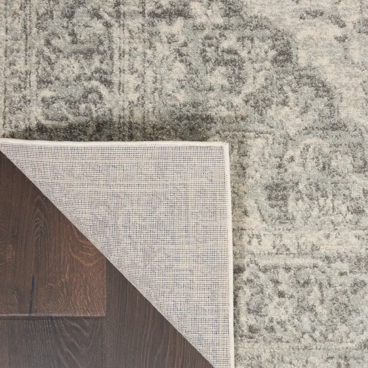 7' X 10' Ivory And Gray Floral Medallion Distressed Area Rug