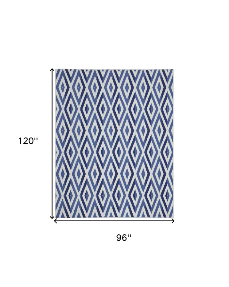 8' X 10' Ivory and Blue Geometric Distressed Non Skid Area Rug