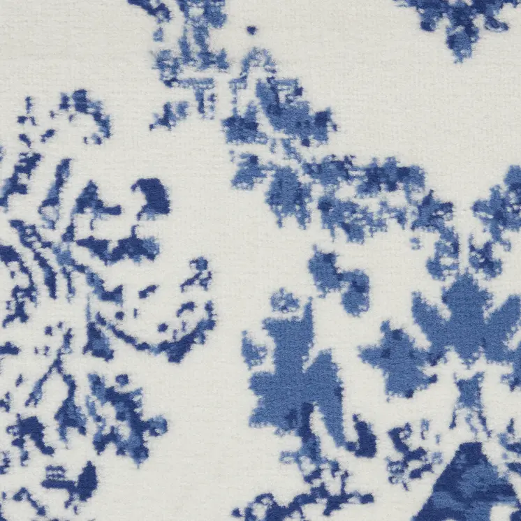 8' X 10' Ivory and Navy Blue Damask Distressed Non Skid Area Rug