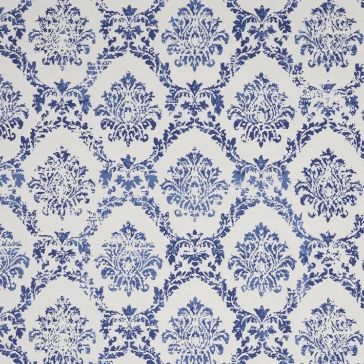 8' X 10' Ivory and Navy Blue Damask Distressed Non Skid Area Rug