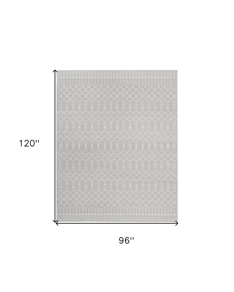8' X 10' Gray and Ivory Moroccan Distressed Non Skid Area Rug