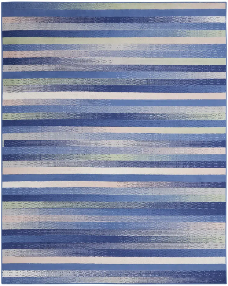 8' X 10' Ivory Tan and Blue Abstract Distressed Non Skid Area Rug
