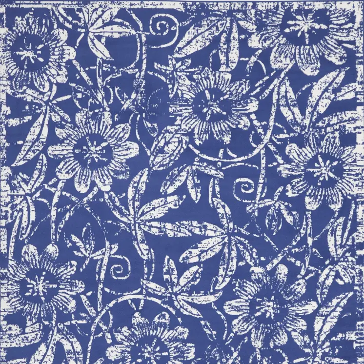 8' X 10' Ivory and Navy Blue Floral Distressed Non Skid Area Rug