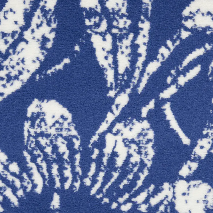 8' X 10' Ivory and Navy Blue Floral Distressed Non Skid Area Rug