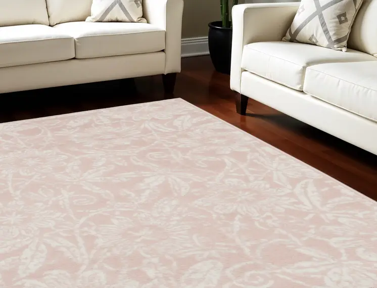 8' X 10' Pink and Ivory Floral Distressed Non Skid Area Rug