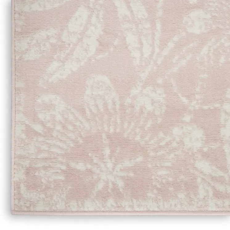 8' X 10' Pink and Ivory Floral Distressed Non Skid Area Rug