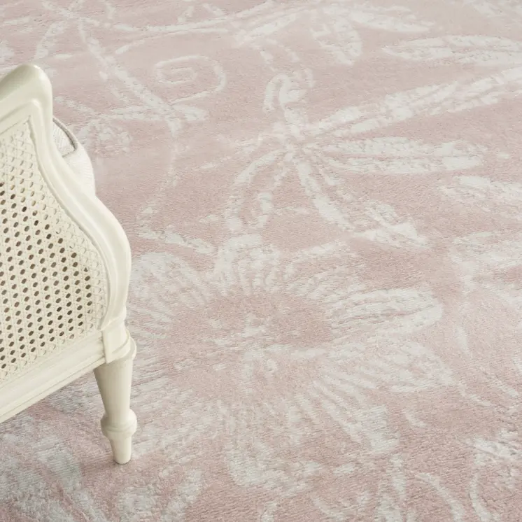 8' X 10' Pink and Ivory Floral Distressed Non Skid Area Rug