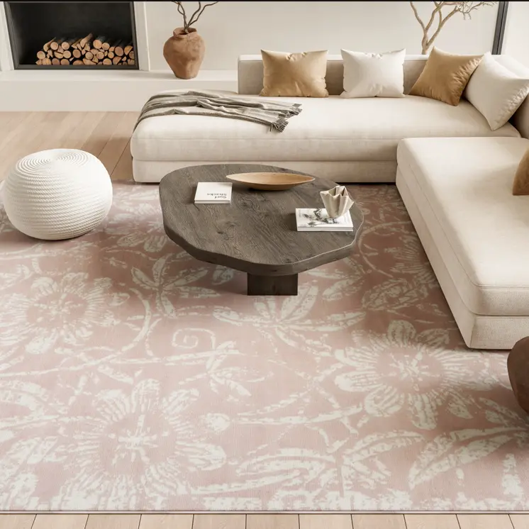 8' X 10' Pink and Ivory Floral Distressed Non Skid Area Rug
