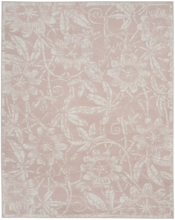 8' X 10' Pink and Ivory Floral Distressed Non Skid Area Rug