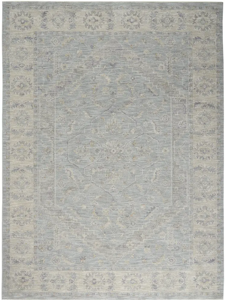 8' X 10' Teal and Ivory Floral Power Loom Area Rug