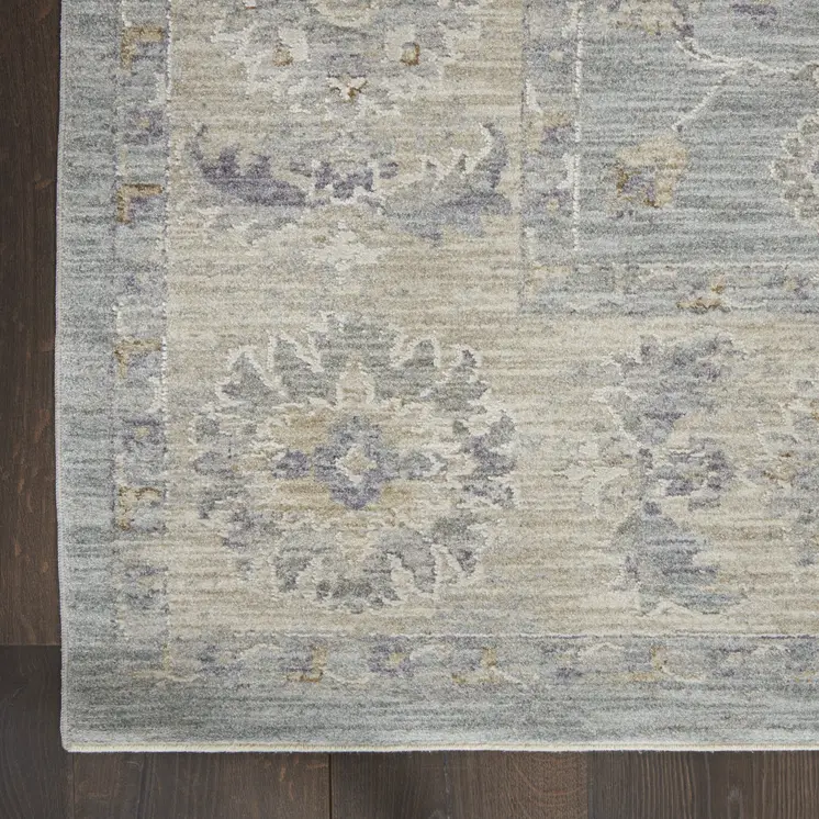 8' X 10' Teal and Ivory Floral Power Loom Area Rug