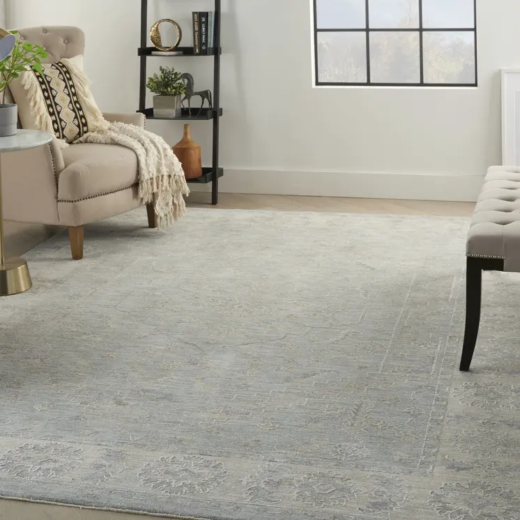 8' X 10' Teal and Ivory Floral Power Loom Area Rug