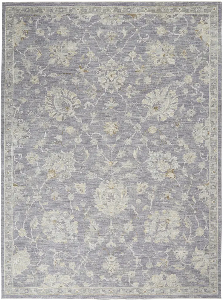 8' X 10' Gray and Ivory Floral Power Loom Area Rug