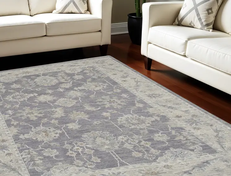 8' X 10' Gray and Ivory Floral Power Loom Area Rug