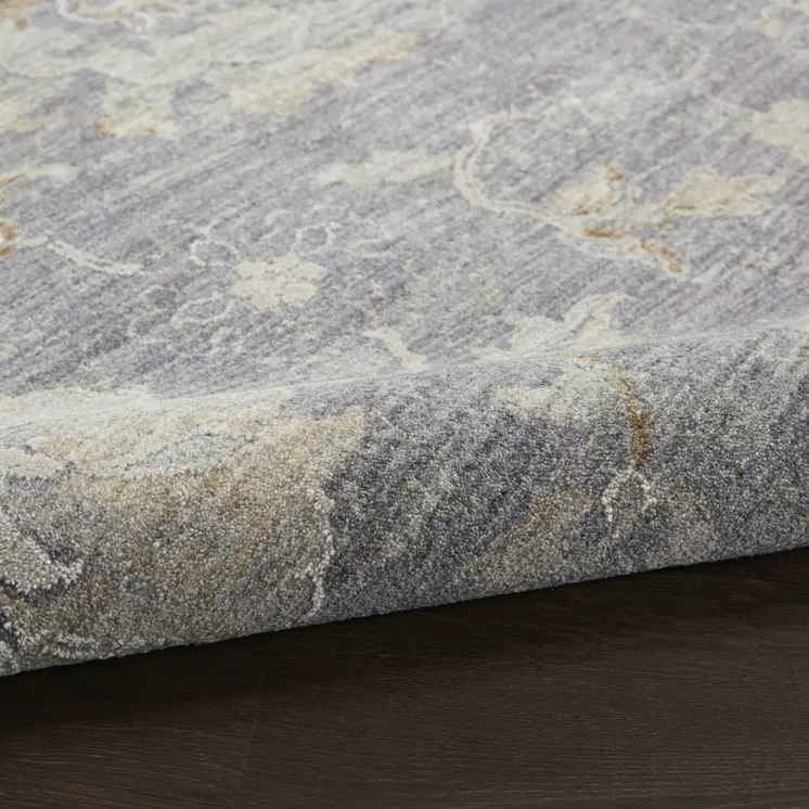 8' X 10' Gray and Ivory Floral Power Loom Area Rug