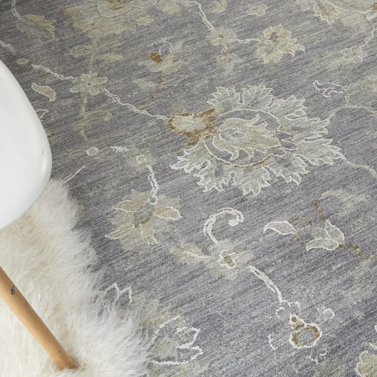 8' X 10' Gray and Ivory Floral Power Loom Area Rug