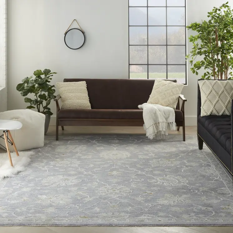 8' X 10' Gray and Ivory Floral Power Loom Area Rug