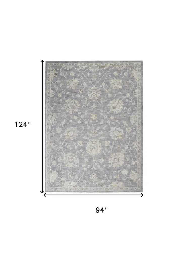 8' X 10' Gray and Ivory Floral Power Loom Area Rug