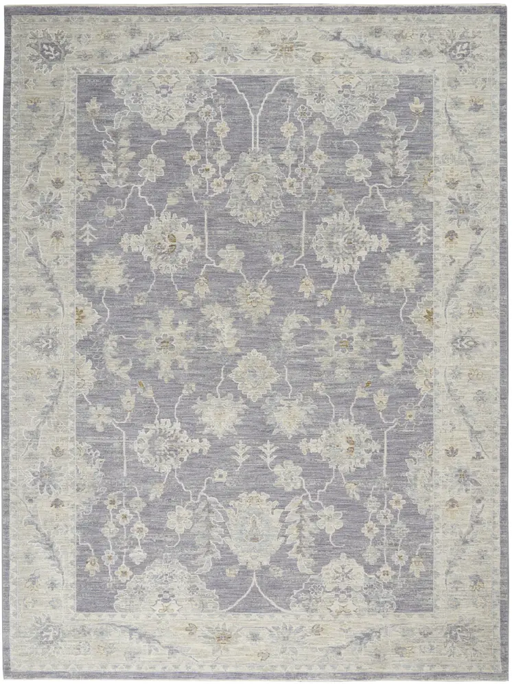 8' X 10' Gray and Ivory Floral Power Loom Area Rug