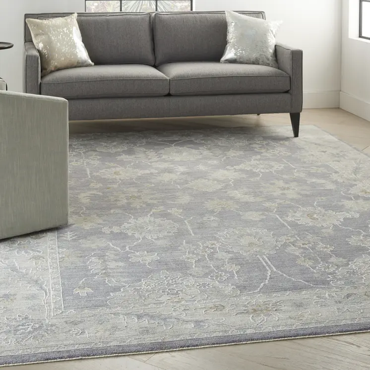 8' X 10' Gray and Ivory Floral Power Loom Area Rug