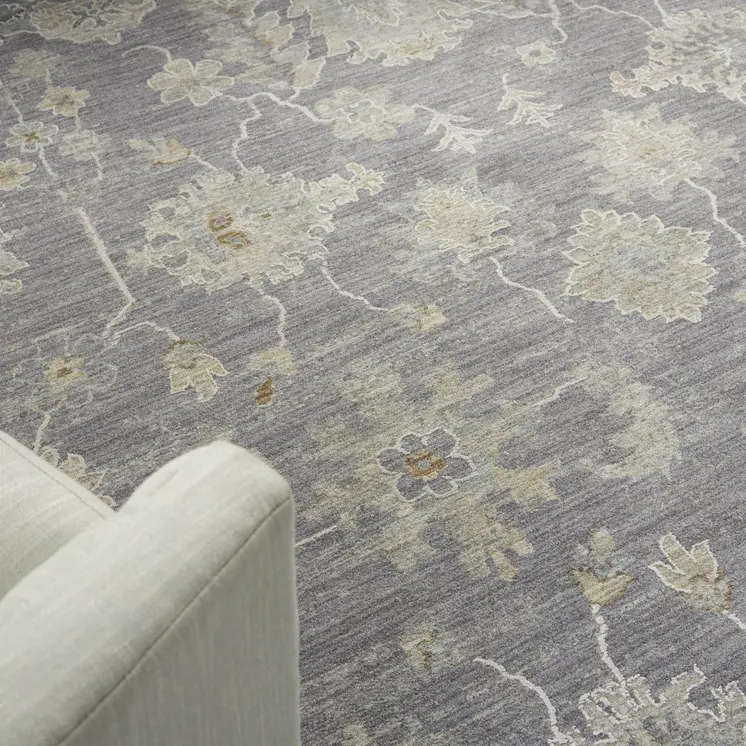 8' X 10' Gray and Ivory Floral Power Loom Area Rug