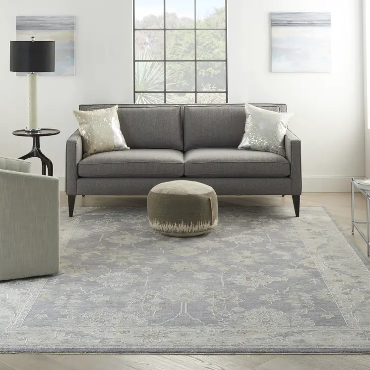 8' X 10' Gray and Ivory Floral Power Loom Area Rug