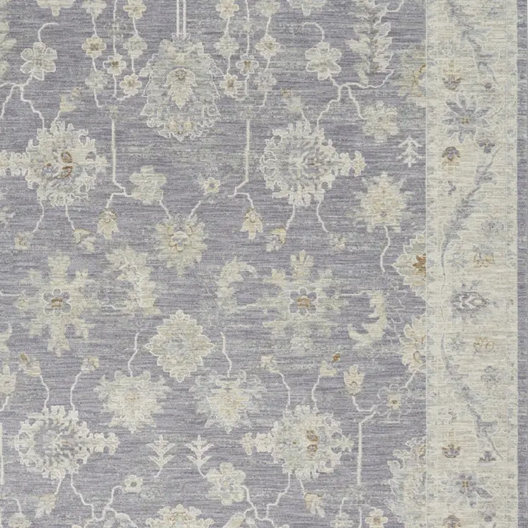 8' X 10' Gray and Ivory Floral Power Loom Area Rug