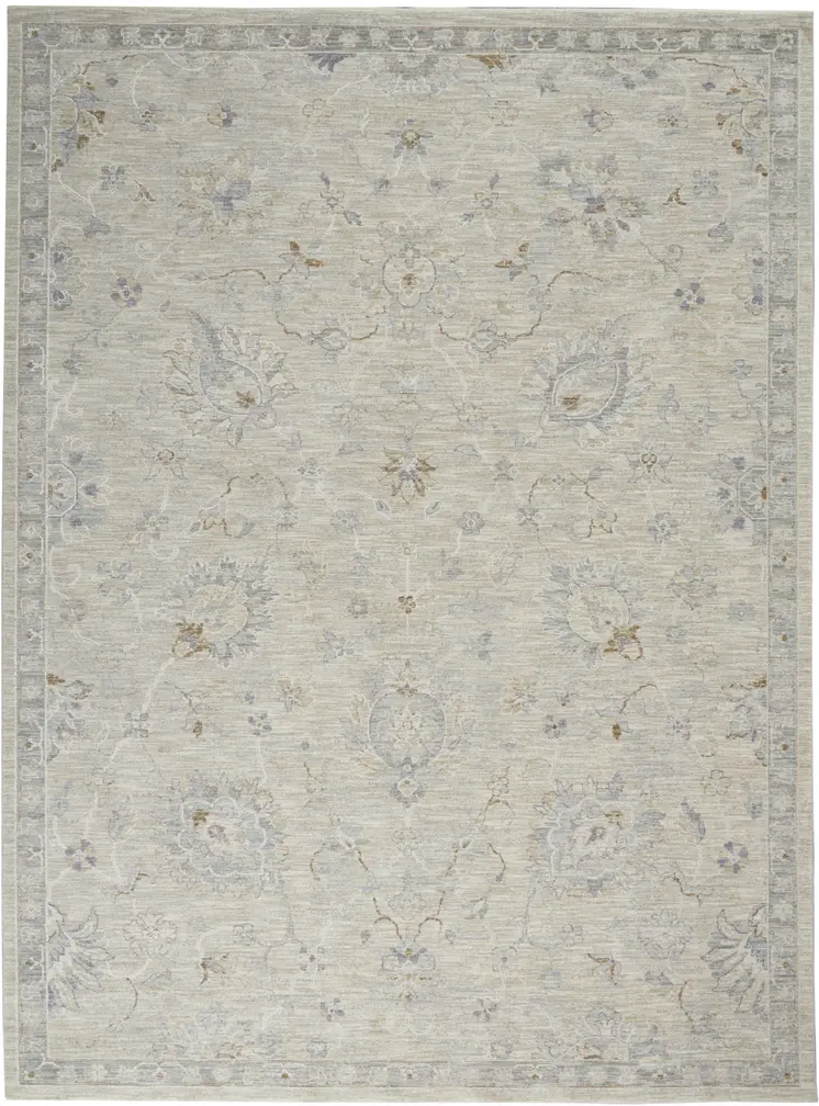 8' X 10' Gray and Blue Floral Power Loom Area Rug