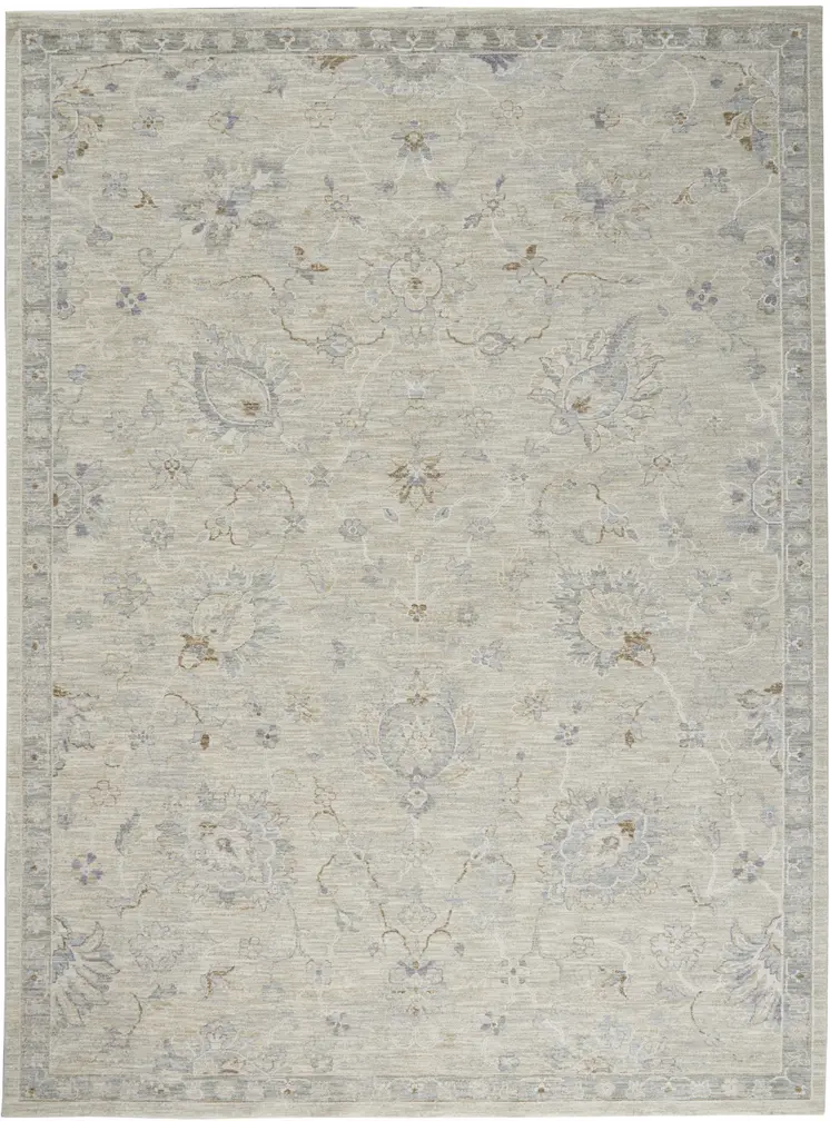 8' X 10' Gray and Blue Floral Power Loom Area Rug
