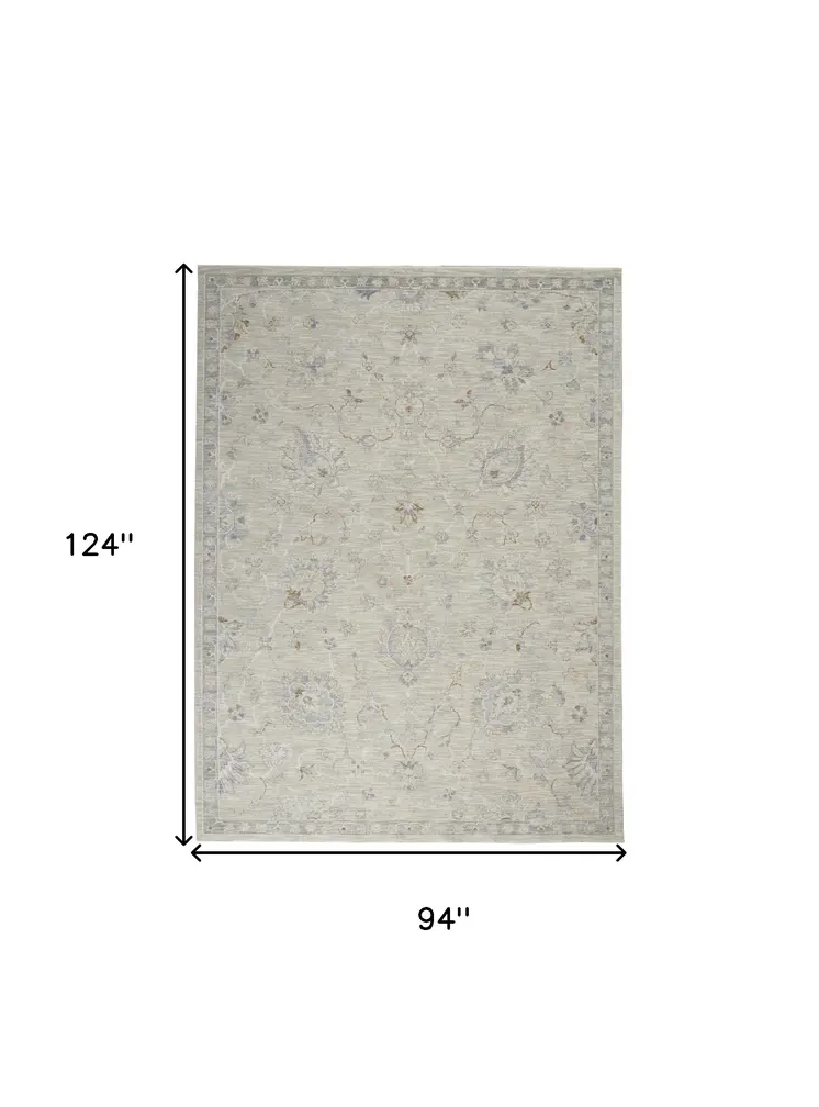 8' X 10' Gray and Blue Floral Power Loom Area Rug