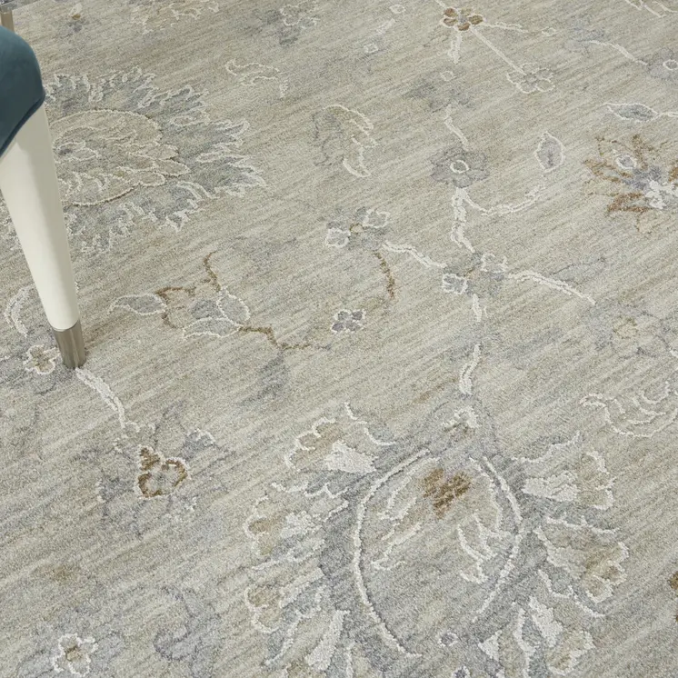 8' X 10' Beige And Gray Floral Medallion Area Rug