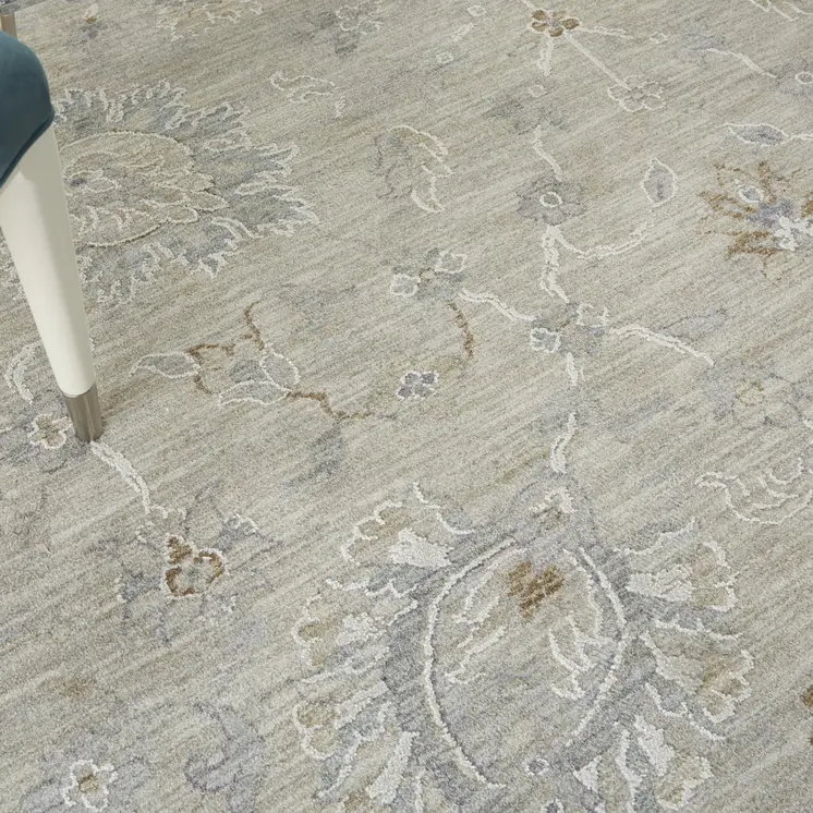 8' X 10' Gray and Blue Floral Power Loom Area Rug