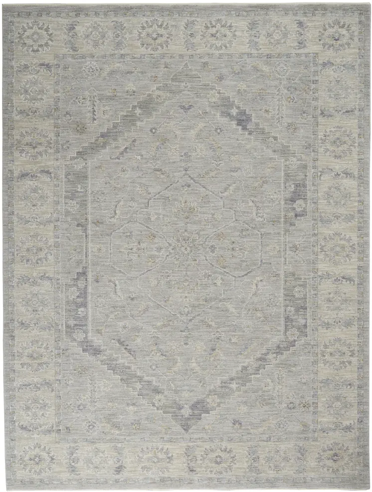 8' X 10' Ivory and Gray Floral Power Loom Area Rug