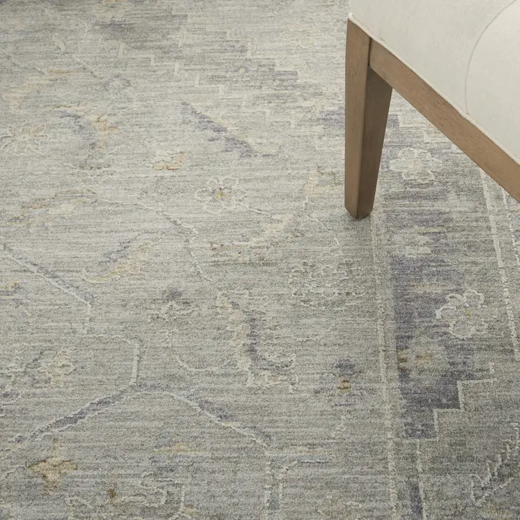 8' X 10' Ivory and Gray Floral Power Loom Area Rug