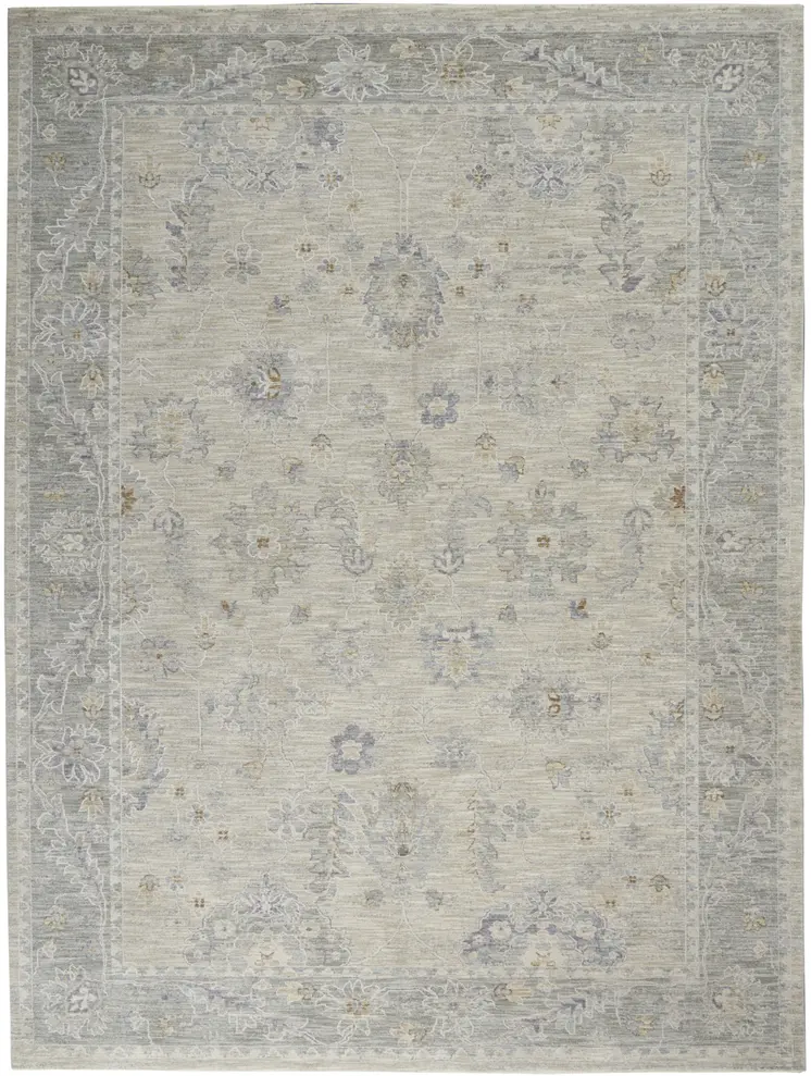 8' X 10' Ivory and Gray Floral Power Loom Area Rug