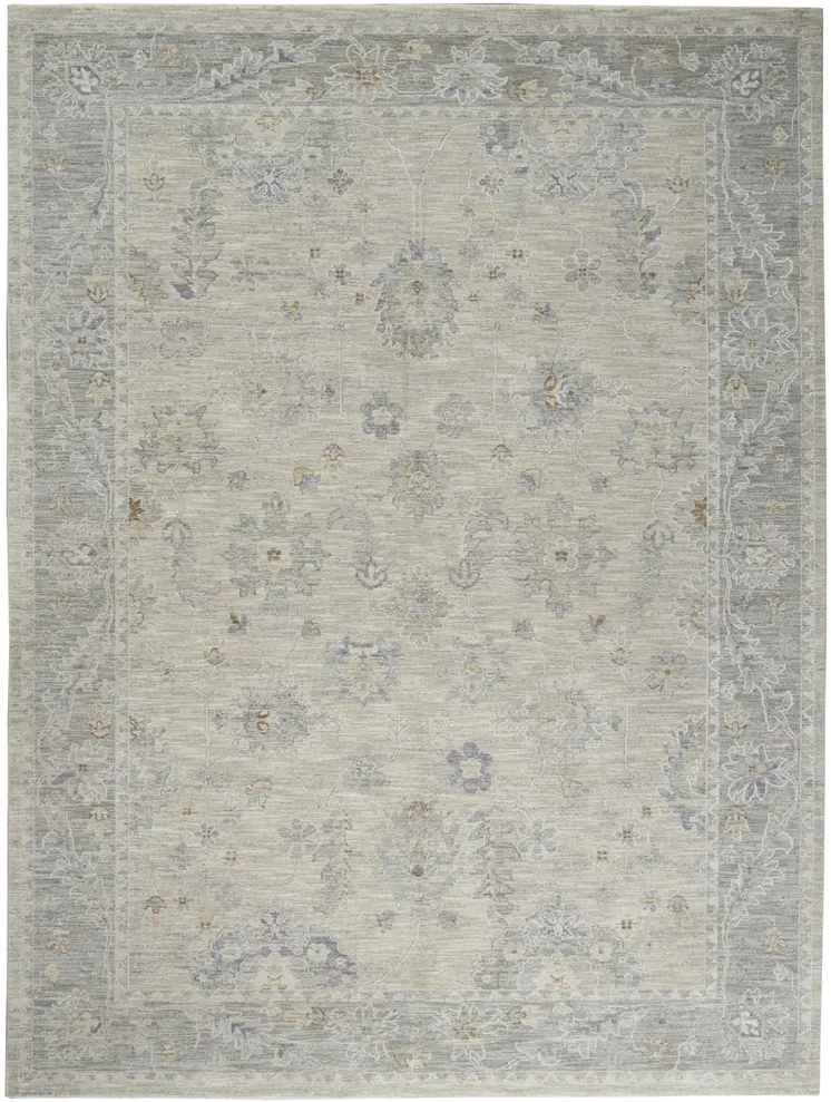 8' X 10' Ivory and Gray Floral Power Loom Area Rug