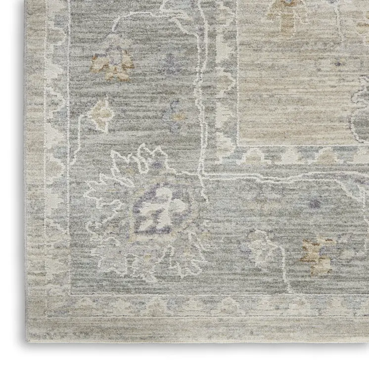 8' X 10' Ivory and Gray Floral Power Loom Area Rug