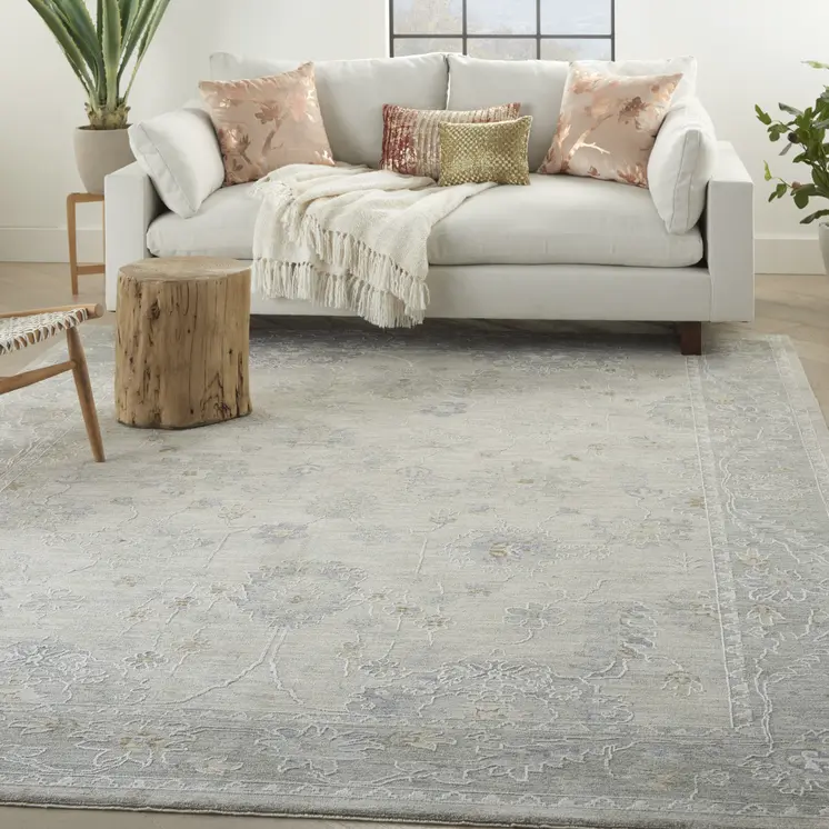 8' X 10' Ivory and Gray Floral Power Loom Area Rug